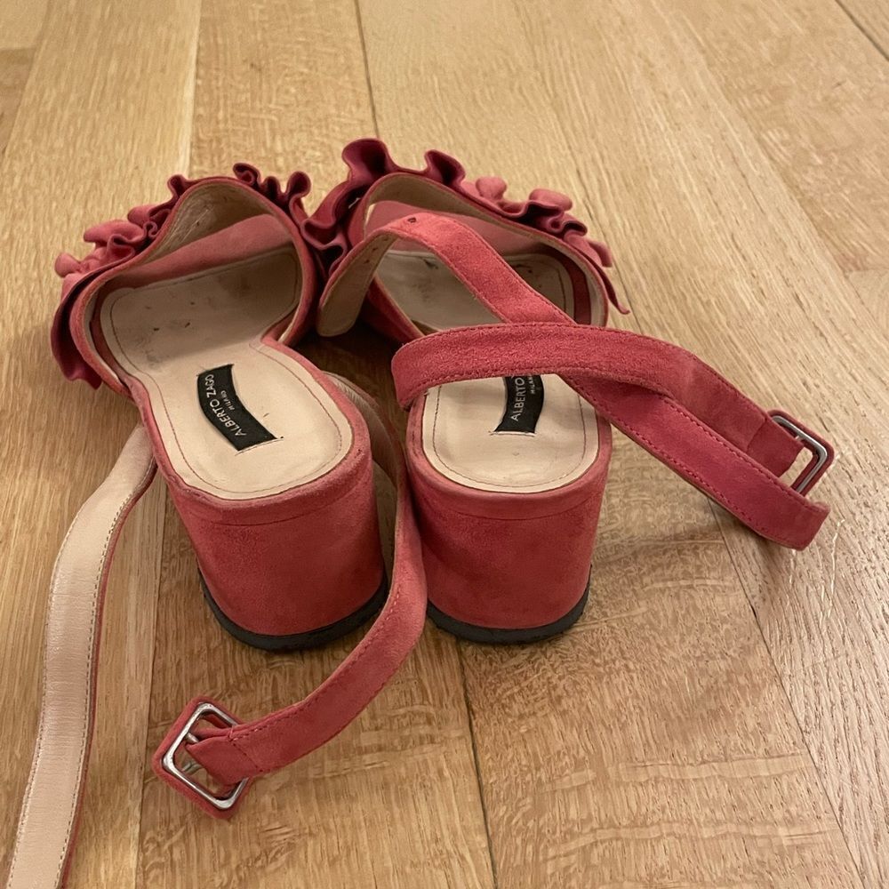 Pink Ruffle Open-Toe Sandals with Ankle Strap - Picture 6 of 8
